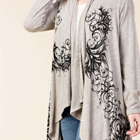 Stunning Rhinestone Cardigan Jacket from Vocal Black Taupe Asymmetrical - Picture 4 of 6